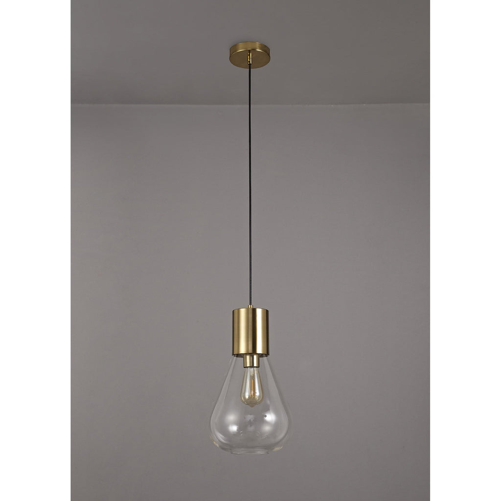 NL81339 Olivia Narrow Pendant 1 Light Ancient Brass/Clear Glass