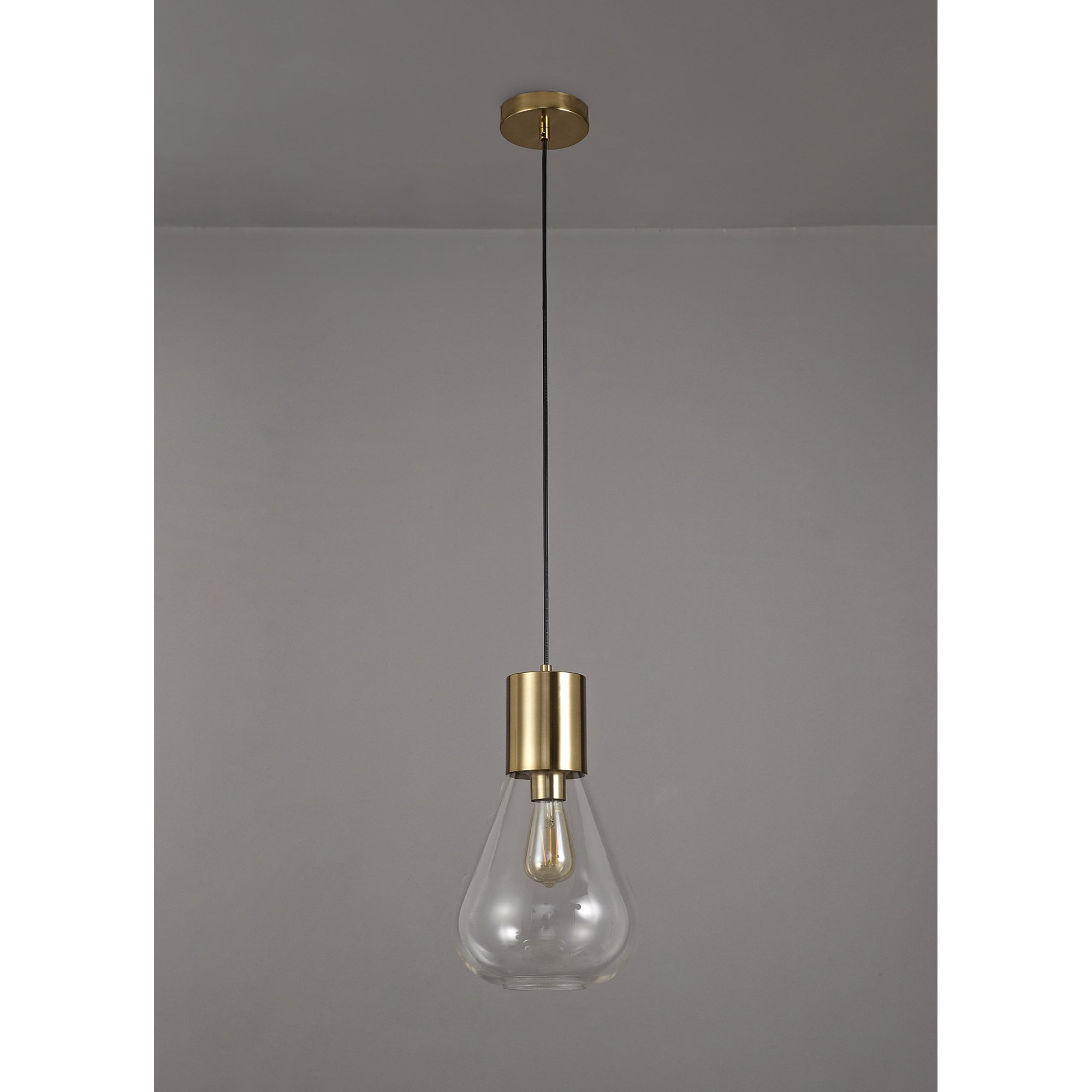 NL81339 Olivia Narrow Pendant 1 Light Ancient Brass/Clear Glass
