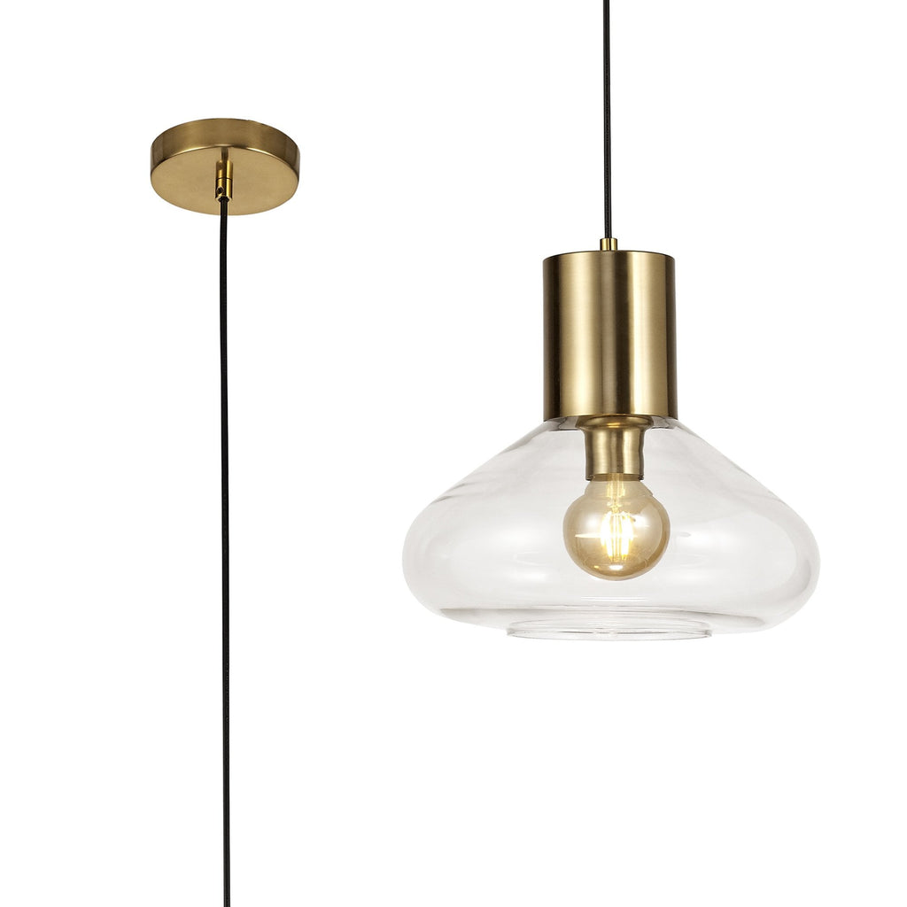 NL81349 Olivia Wide Pendant 1 Light Ancient Brass/Clear Glass