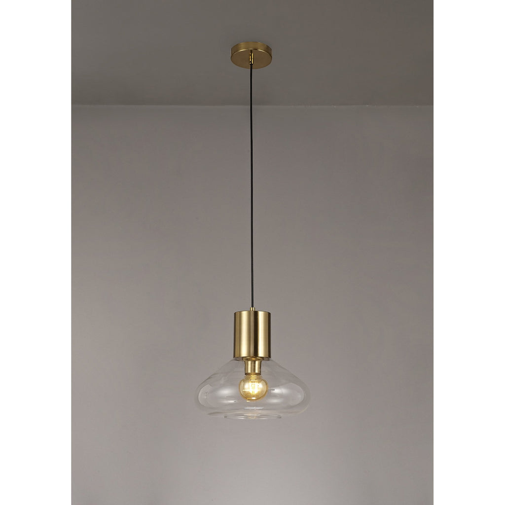 NL81349 Olivia Wide Pendant 1 Light Ancient Brass/Clear Glass