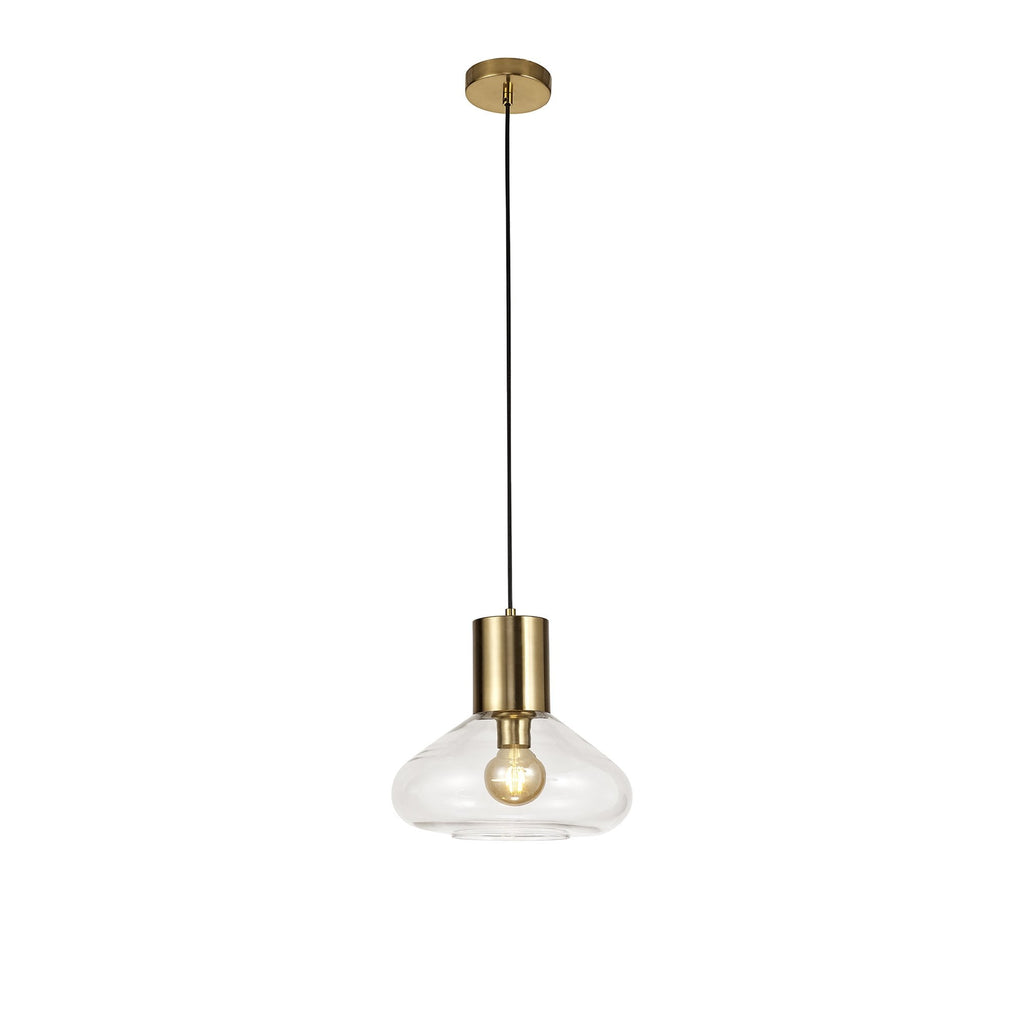 NL81349 Olivia Wide Pendant 1 Light Ancient Brass/Clear Glass