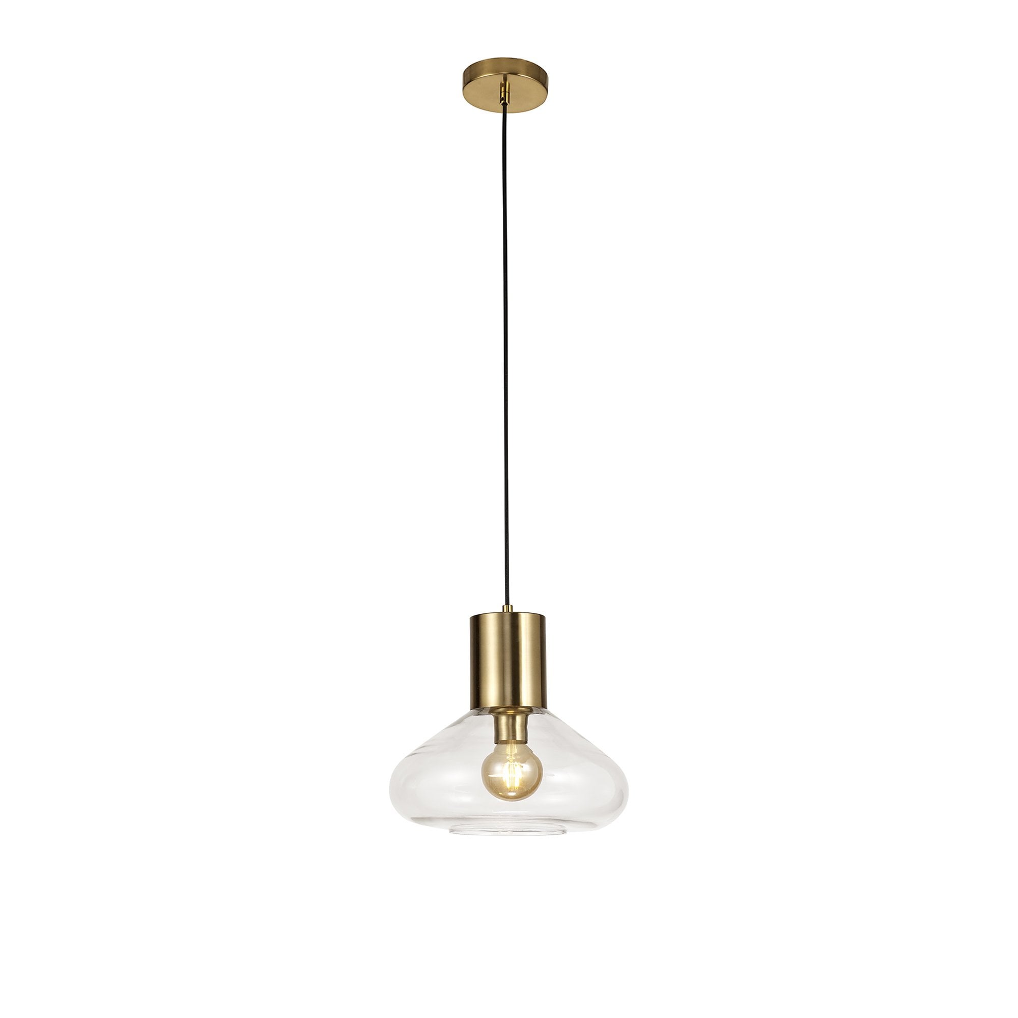 NL81349 Olivia Wide Pendant 1 Light Ancient Brass/Clear Glass