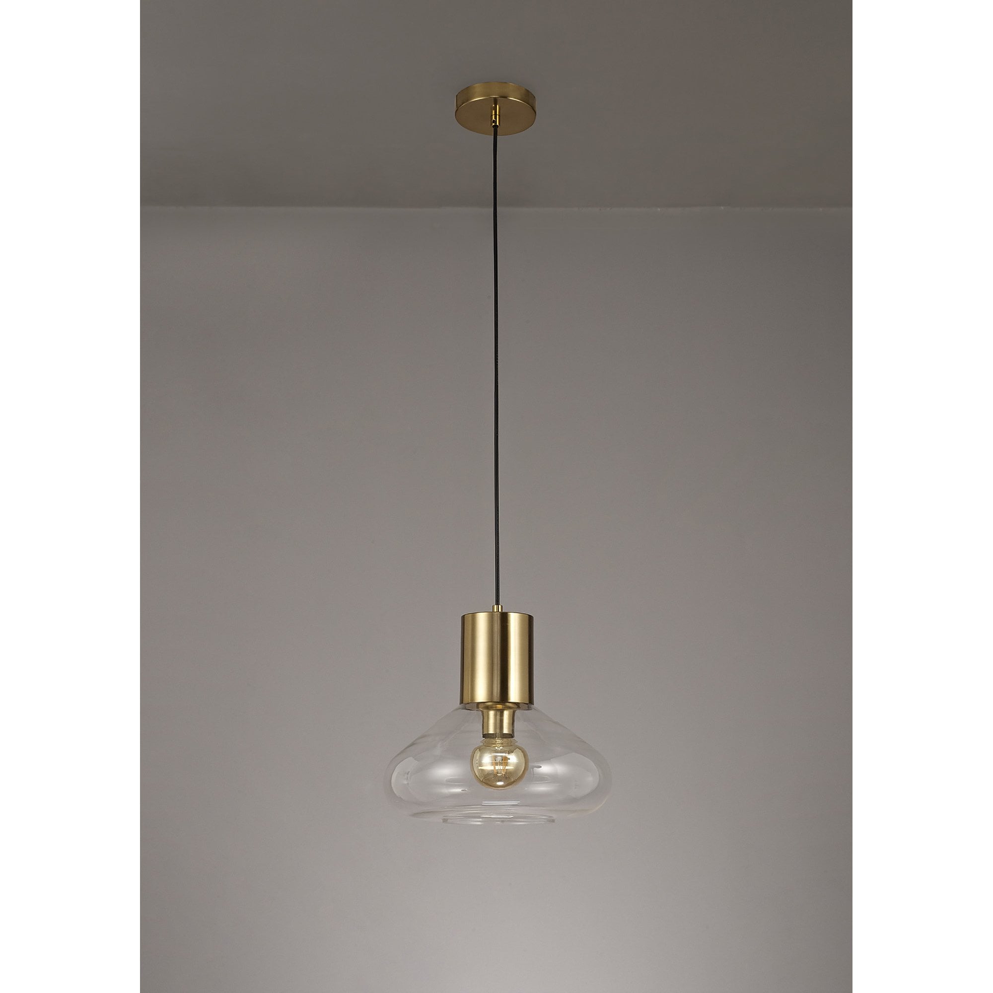 NL81349 Olivia Wide Pendant 1 Light Ancient Brass/Clear Glass