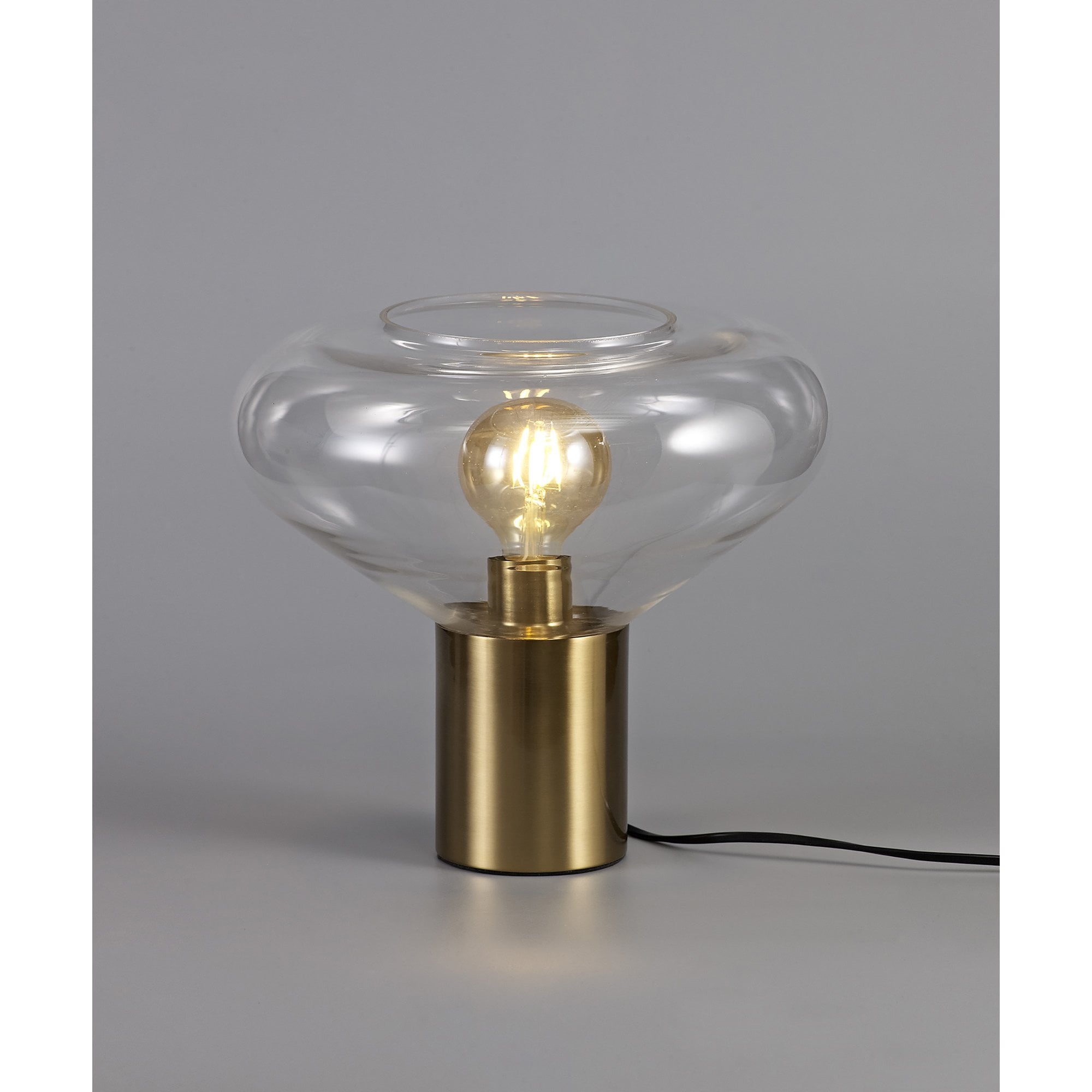 NL81369 Olivia Wide Table Lamp 1 Light Ancient Brass/Clear Glass
