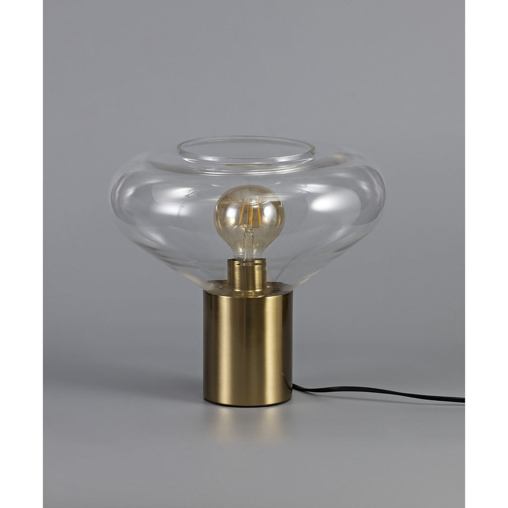 NL81369 Olivia Wide Table Lamp 1 Light Ancient Brass/Clear Glass