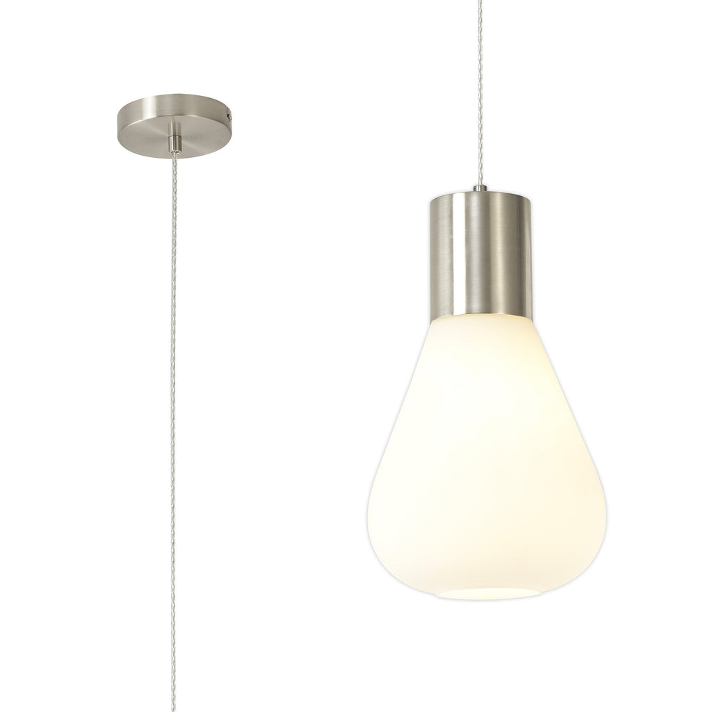 NL84639 Olivia Narrow Pendant Satin Nickel/Opal Glass & Clear Twisted Cable