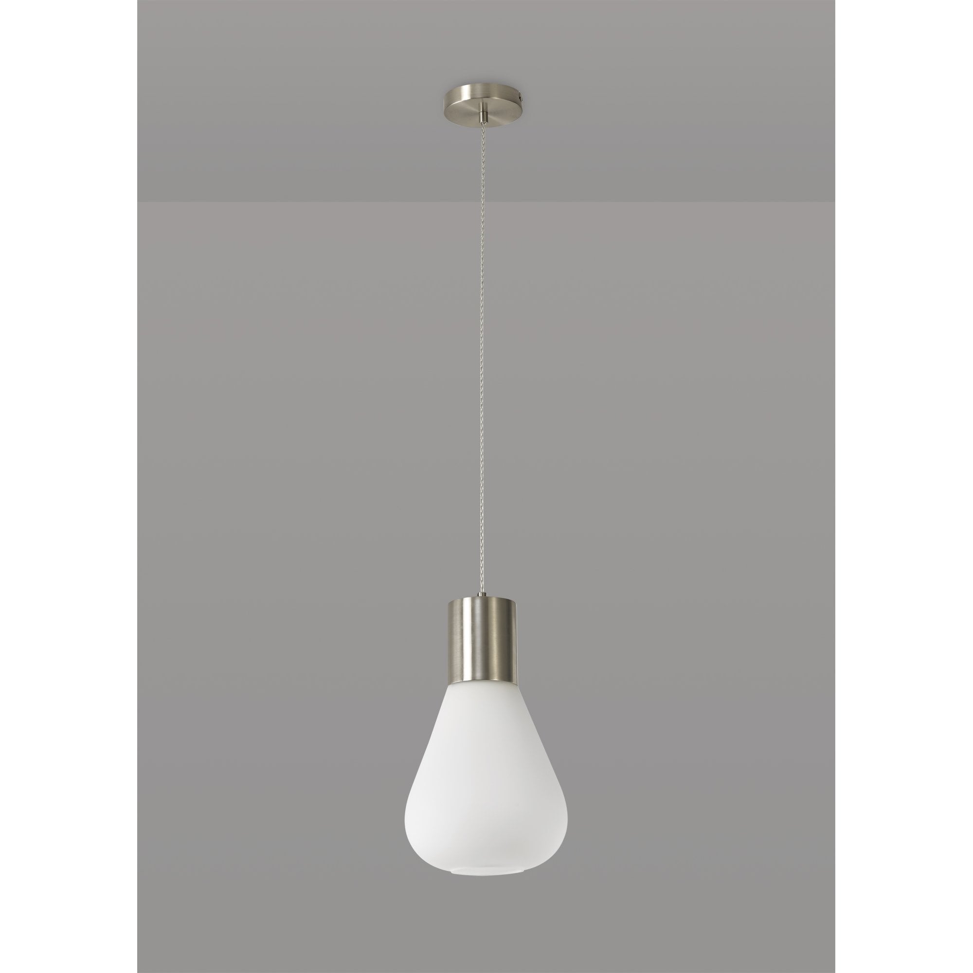 NL84639 Olivia Narrow Pendant Satin Nickel/Opal Glass & Clear Twisted Cable