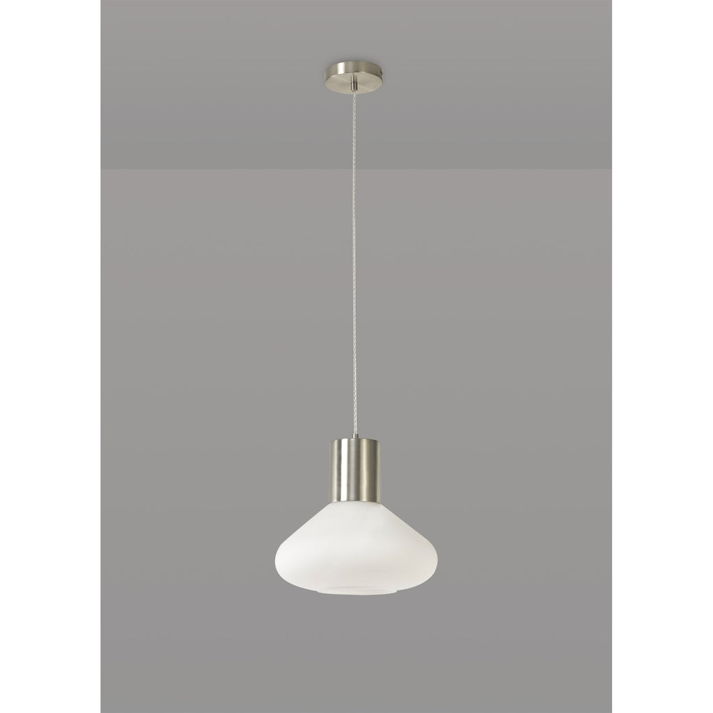 NL84649 Olivia Wide Pendant Satin Nickel/Opal Glass & Clear Twisted Cable