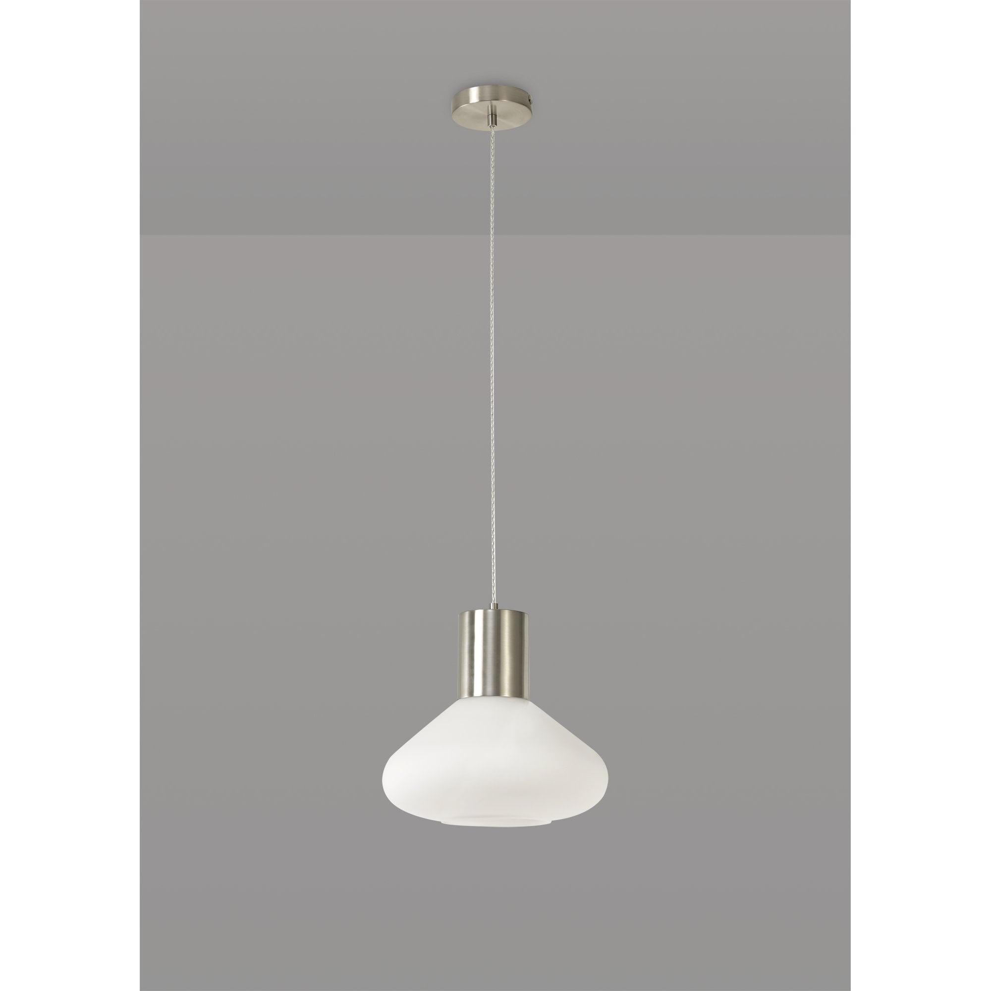 NL84649 Olivia Wide Pendant Satin Nickel/Opal Glass & Clear Twisted Cable