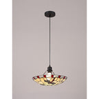 NLK01389 Oonagh 1 Light Pendant With 35cm Tiffany Shade Red/Chrome/Clear Crystal/Black