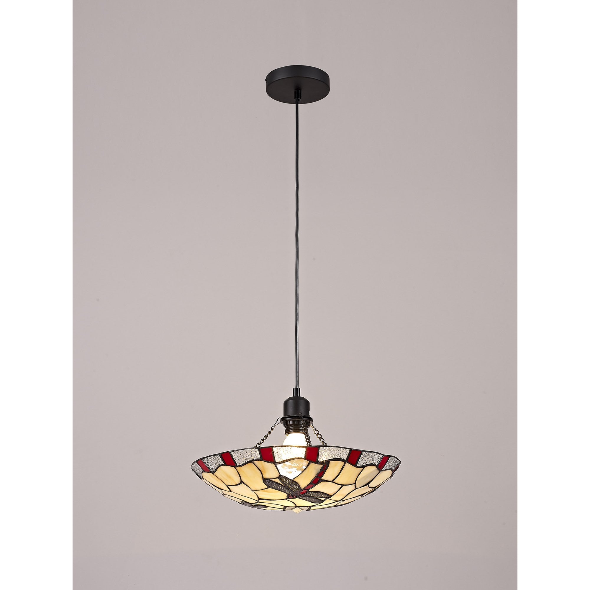 NLK01389 Oonagh 1 Light Pendant With 35cm Tiffany Shade Red/Chrome/Clear Crystal/Black