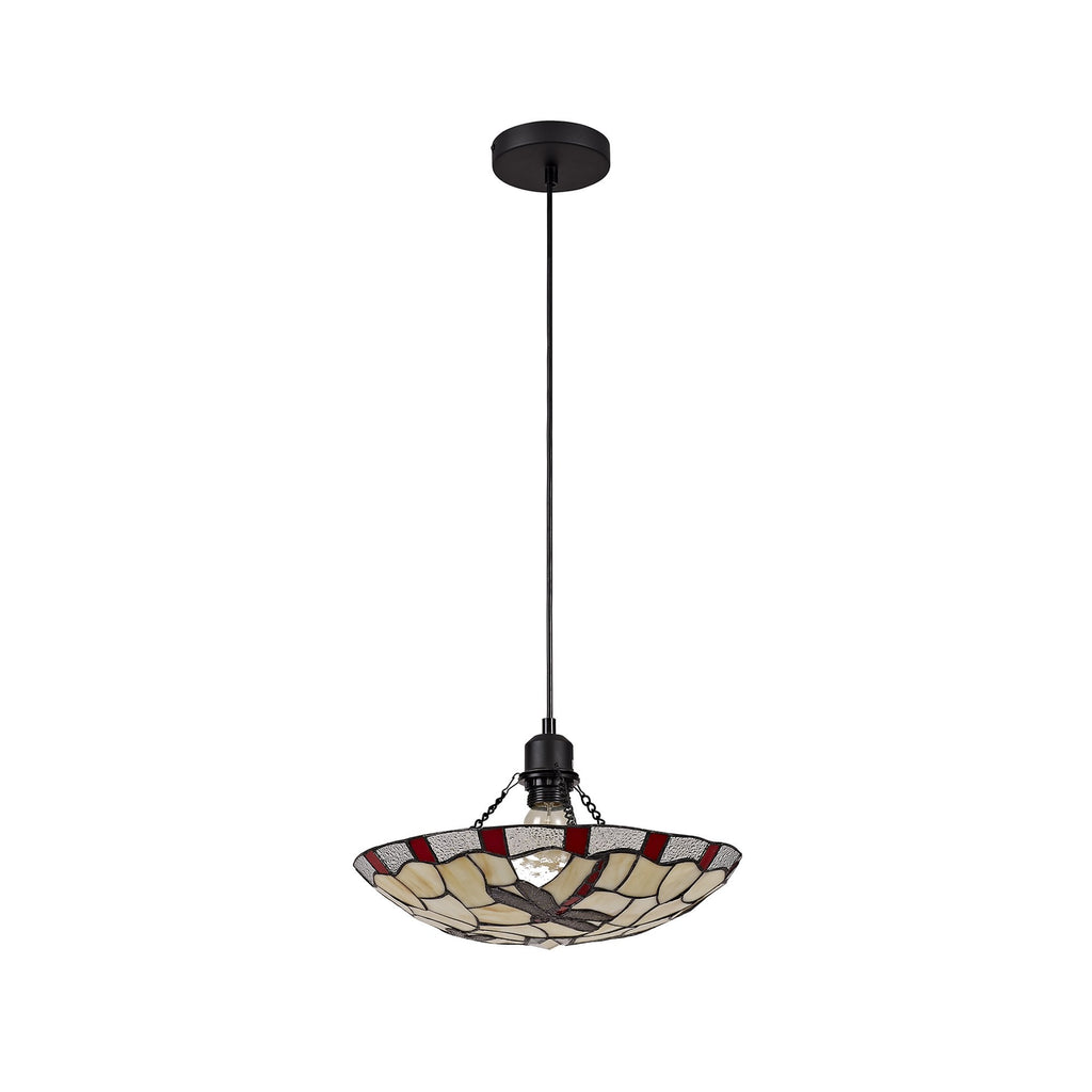 NLK01389 Oonagh 1 Light Pendant With 35cm Tiffany Shade Red/Chrome/Clear Crystal/Black