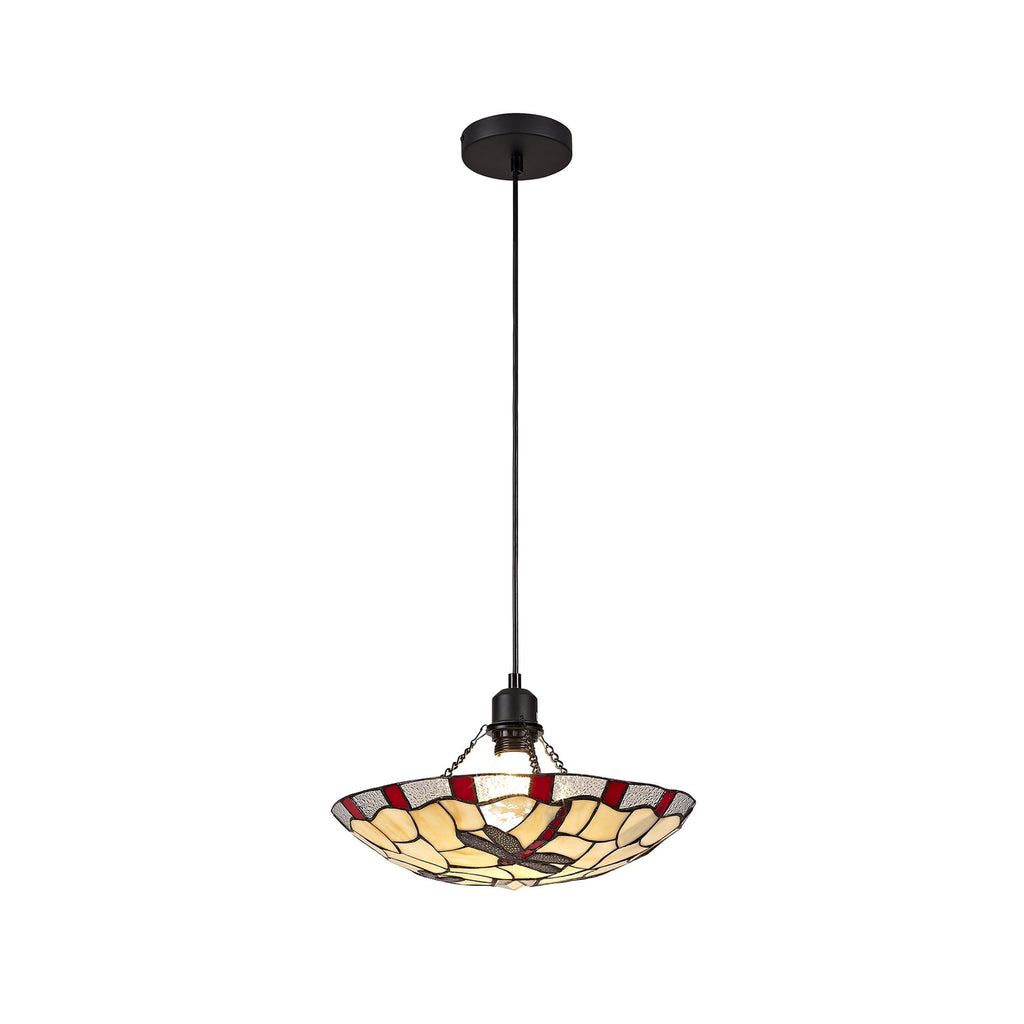 NLK01389 Oonagh 1 Light Pendant With 35cm Tiffany Shade Red/Chrome/Clear Crystal/Black