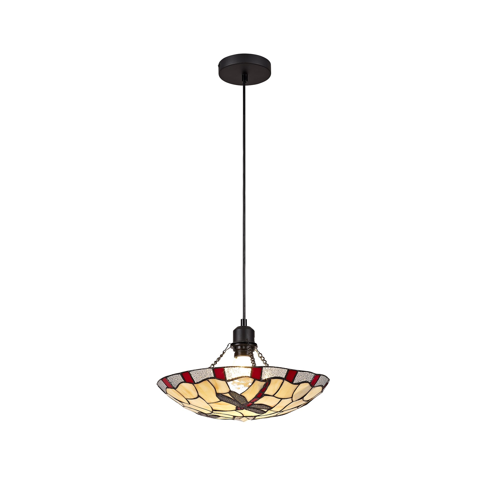 NLK01389 Oonagh 1 Light Pendant With 35cm Tiffany Shade Red/Chrome/Clear Crystal/Black