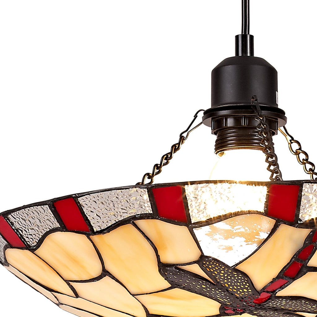 NLK01389 Oonagh 1 Light Pendant With 35cm Tiffany Shade Red/Chrome/Clear Crystal/Black