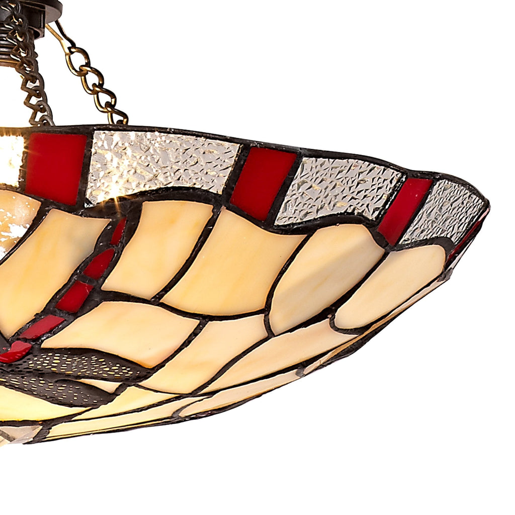 NLK01389 Oonagh 1 Light Pendant With 35cm Tiffany Shade Red/Chrome/Clear Crystal/Black