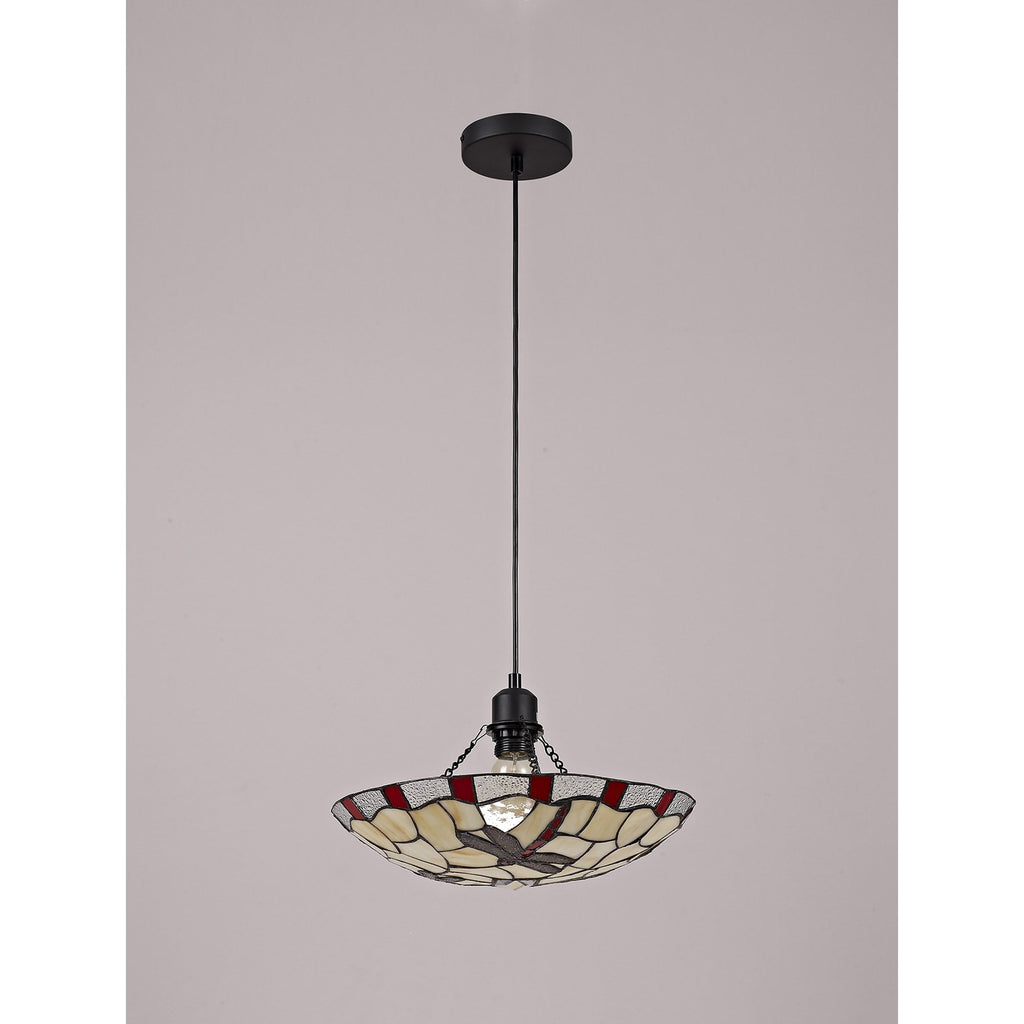 NLK01389 Oonagh 1 Light Pendant With 35cm Tiffany Shade Red/Chrome/Clear Crystal/Black