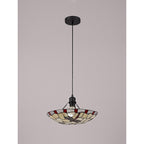 NLK01389 Oonagh 1 Light Pendant With 35cm Tiffany Shade Red/Chrome/Clear Crystal/Black