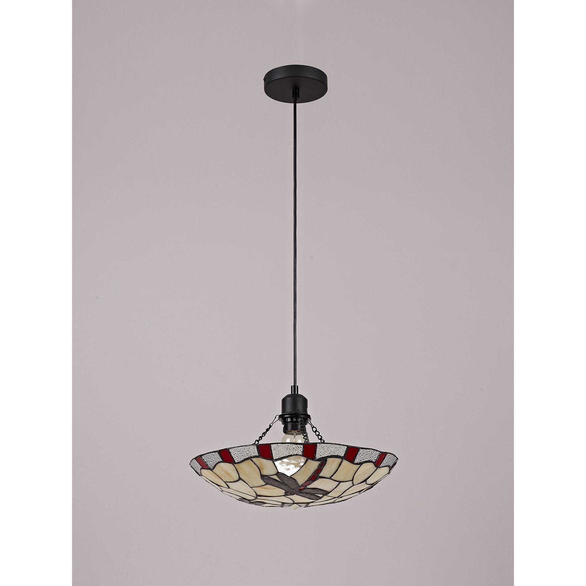 NLK01389 Oonagh 1 Light Pendant With 35cm Tiffany Shade Red/Chrome/Clear Crystal/Black