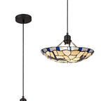 NLK01399 Oonagh 1 Light Pendant With 35cm Tiffany Shade Blue/Chrome/Clear Crystal/Black
