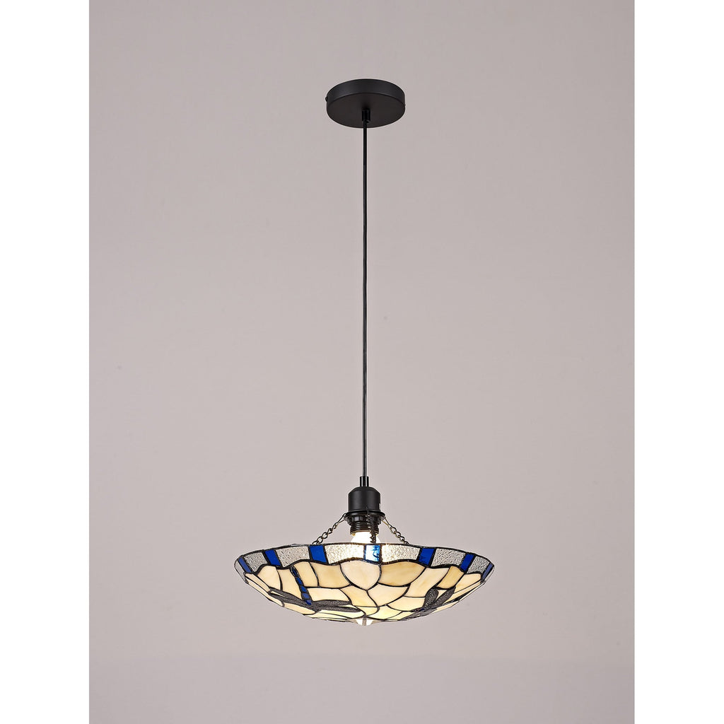 NLK01399 Oonagh 1 Light Pendant With 35cm Tiffany Shade Blue/Chrome/Clear Crystal/Black
