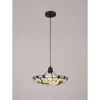 NLK01399 Oonagh 1 Light Pendant With 35cm Tiffany Shade Blue/Chrome/Clear Crystal/Black