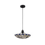 NLK01399 Oonagh 1 Light Pendant With 35cm Tiffany Shade Blue/Chrome/Clear Crystal/Black