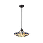 NLK01399 Oonagh 1 Light Pendant With 35cm Tiffany Shade Blue/Chrome/Clear Crystal/Black