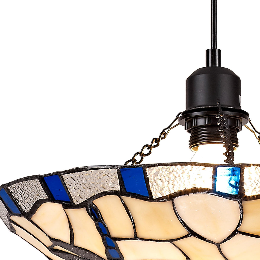 NLK01399 Oonagh 1 Light Pendant With 35cm Tiffany Shade Blue/Chrome/Clear Crystal/Black