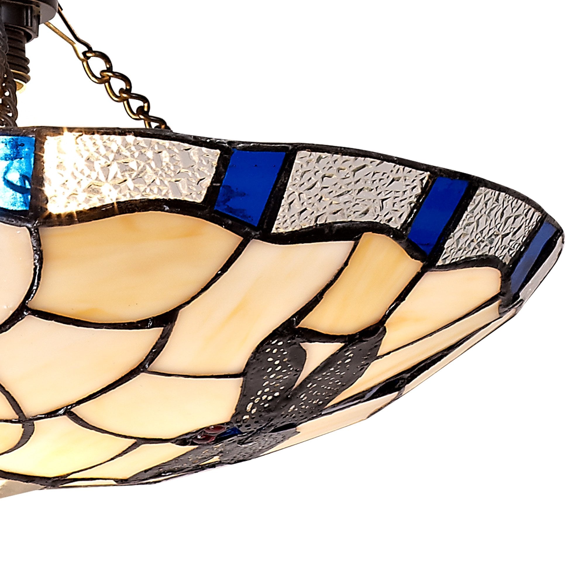 NLK01399 Oonagh 1 Light Pendant With 35cm Tiffany Shade Blue/Chrome/Clear Crystal/Black