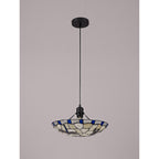 NLK01399 Oonagh 1 Light Pendant With 35cm Tiffany Shade Blue/Chrome/Clear Crystal/Black