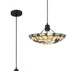 NLK01409 Oonagh 1 Light Pendant With 35cm Tiffany Shade Green/Chrome/Clear Crystal/Black