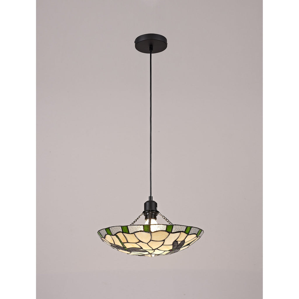 NLK01409 Oonagh 1 Light Pendant With 35cm Tiffany Shade Green/Chrome/Clear Crystal/Black