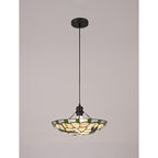 NLK01409 Oonagh 1 Light Pendant With 35cm Tiffany Shade Green/Chrome/Clear Crystal/Black