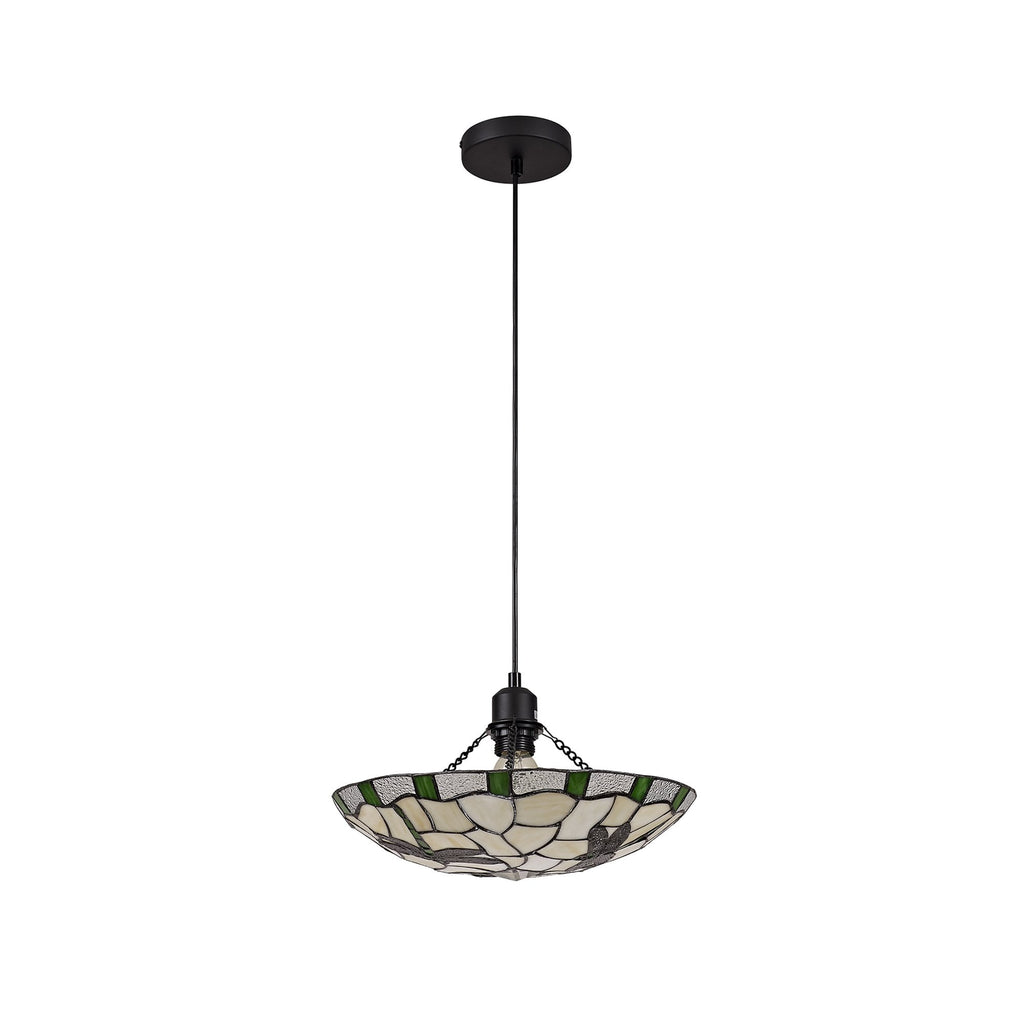 NLK01409 Oonagh 1 Light Pendant With 35cm Tiffany Shade Green/Chrome/Clear Crystal/Black