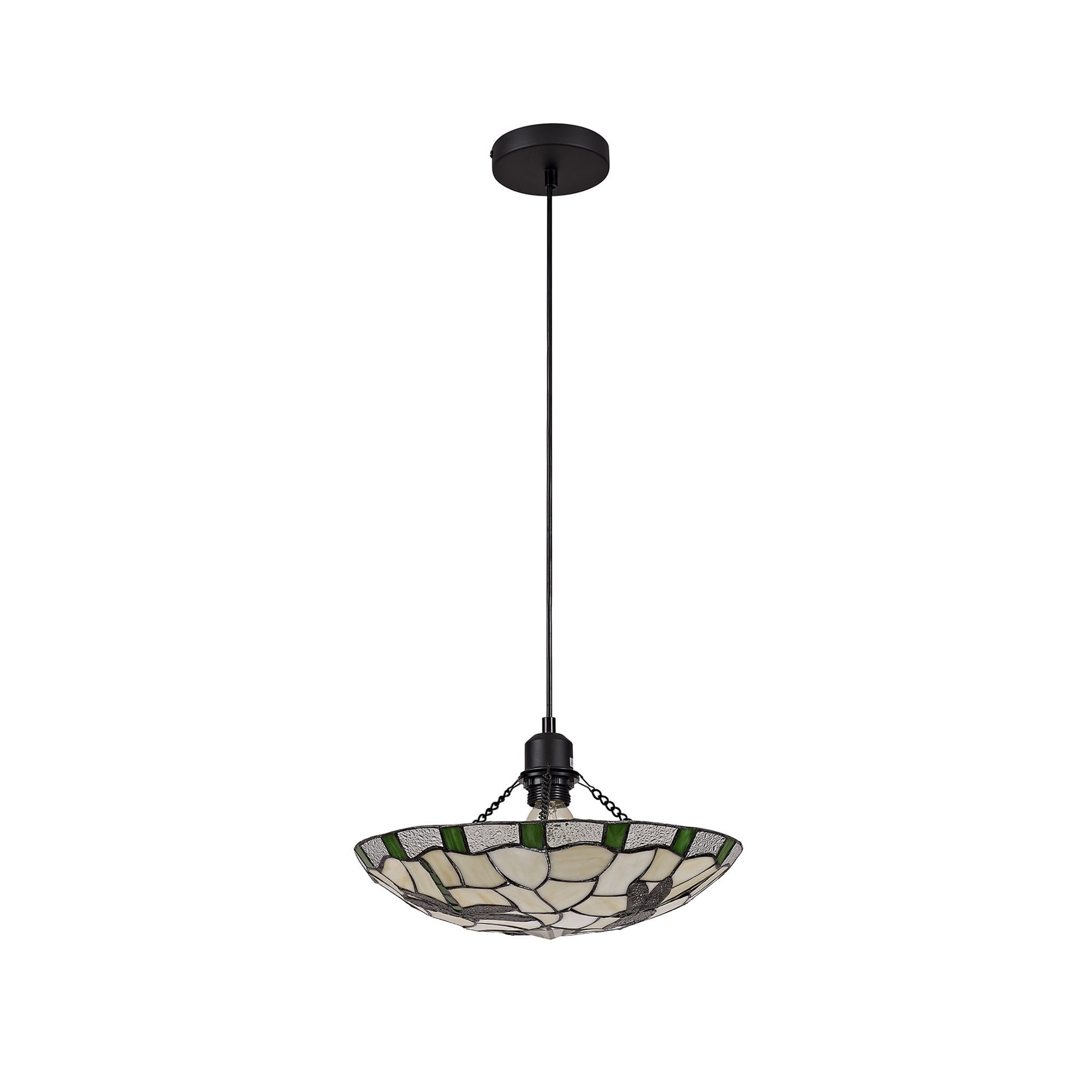 NLK01409 Oonagh 1 Light Pendant With 35cm Tiffany Shade Green/Chrome/Clear Crystal/Black