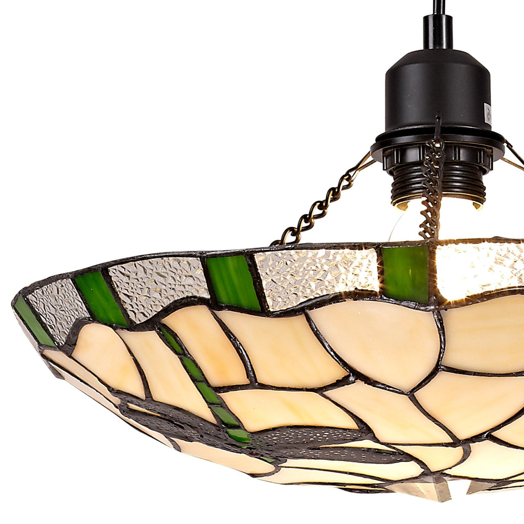 NLK01409 Oonagh 1 Light Pendant With 35cm Tiffany Shade Green/Chrome/Clear Crystal/Black