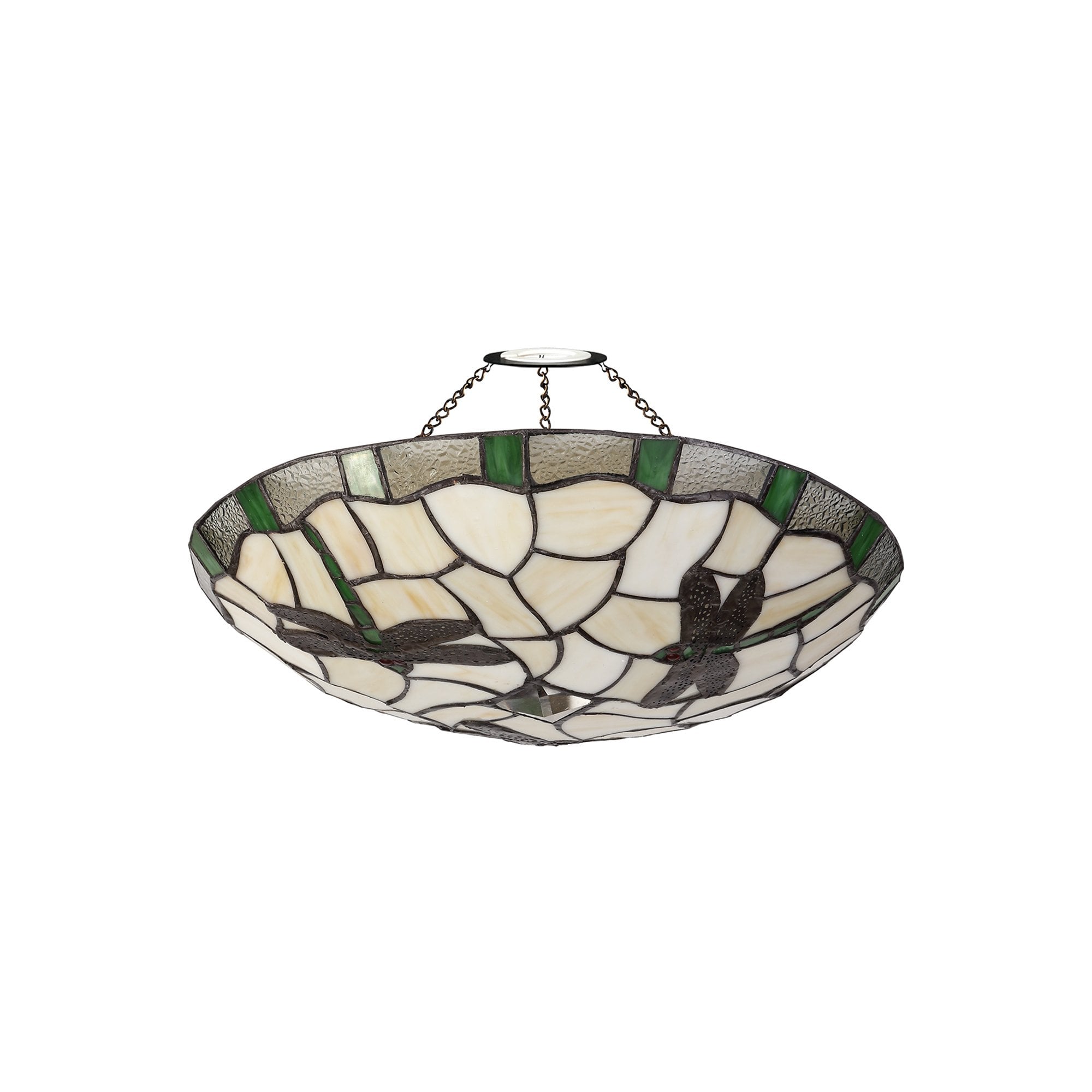NLK01409 Oonagh 1 Light Pendant With 35cm Tiffany Shade Green/Chrome/Clear Crystal/Black