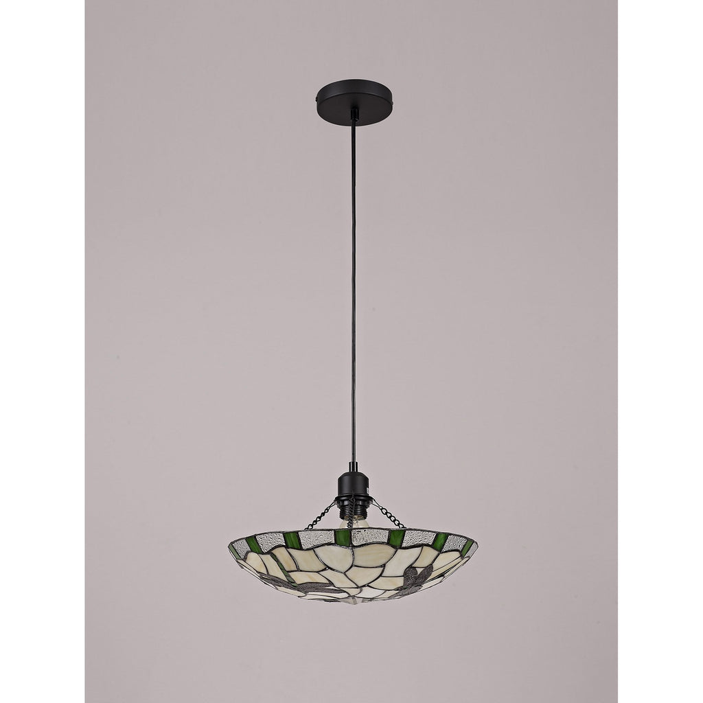 NLK01409 Oonagh 1 Light Pendant With 35cm Tiffany Shade Green/Chrome/Clear Crystal/Black