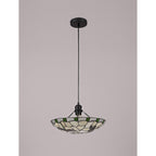 NLK01409 Oonagh 1 Light Pendant With 35cm Tiffany Shade Green/Chrome/Clear Crystal/Black