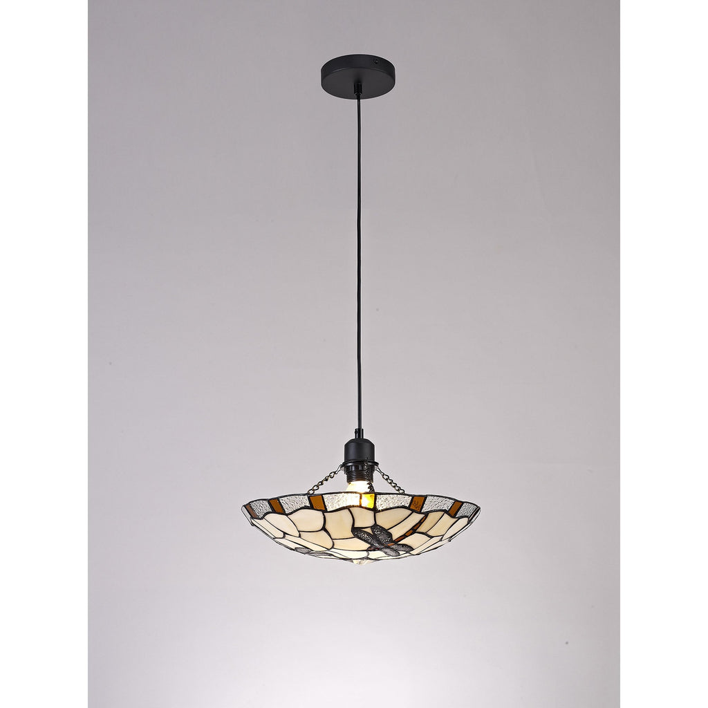 NLK01419 Oonagh 1 Light Pendant With 35cm Tiffany Shade Amber/Chrome/Clear Crystal/Black