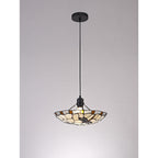 NLK01419 Oonagh 1 Light Pendant With 35cm Tiffany Shade Amber/Chrome/Clear Crystal/Black