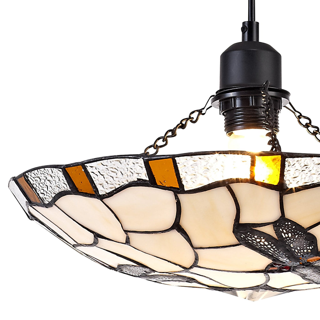 NLK01419 Oonagh 1 Light Pendant With 35cm Tiffany Shade Amber/Chrome/Clear Crystal/Black