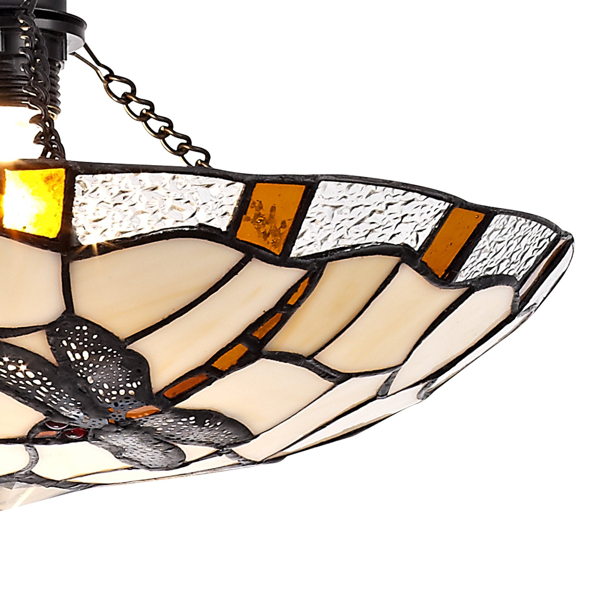 NLK01419 Oonagh 1 Light Pendant With 35cm Tiffany Shade Amber/Chrome/Clear Crystal/Black
