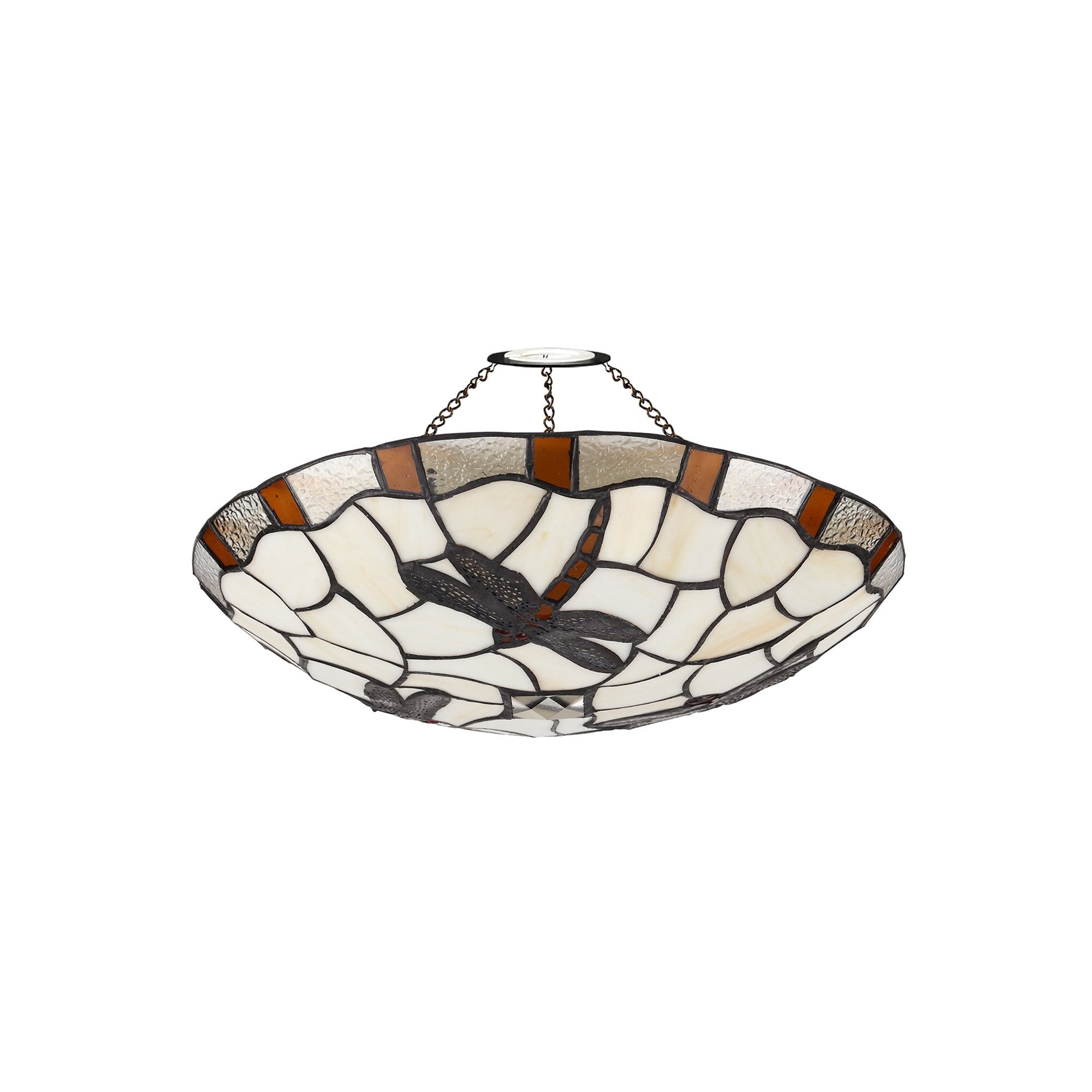 NLK01419 Oonagh 1 Light Pendant With 35cm Tiffany Shade Amber/Chrome/Clear Crystal/Black