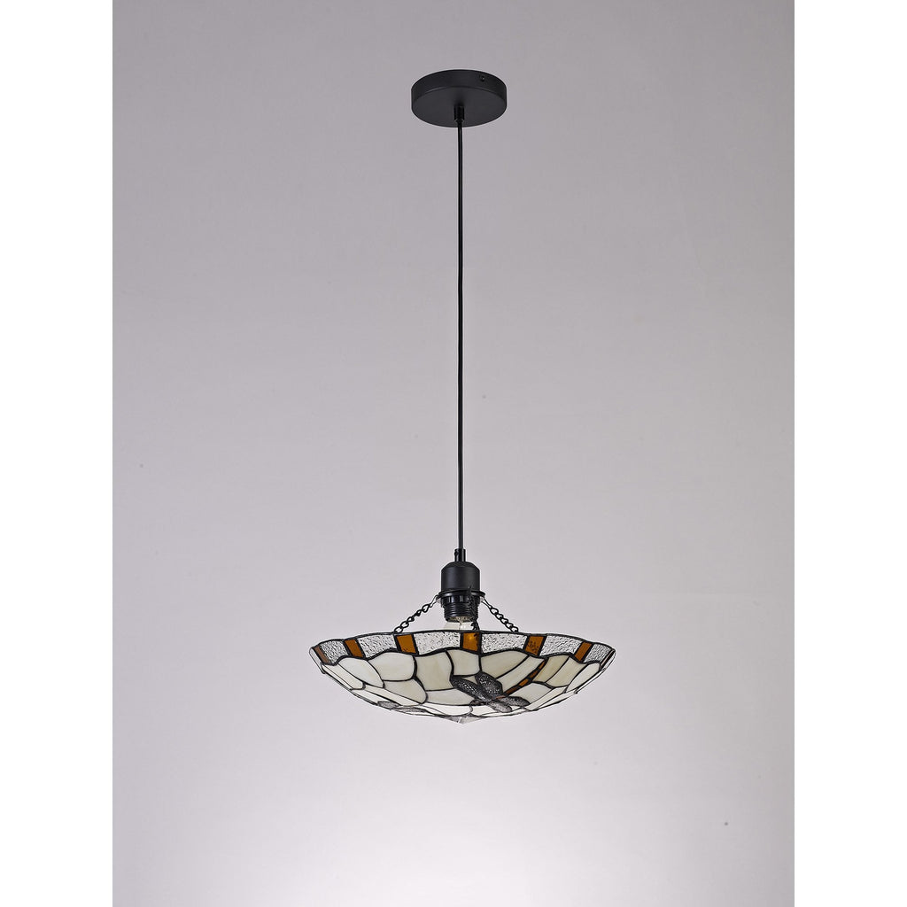 NLK01419 Oonagh 1 Light Pendant With 35cm Tiffany Shade Amber/Chrome/Clear Crystal/Black