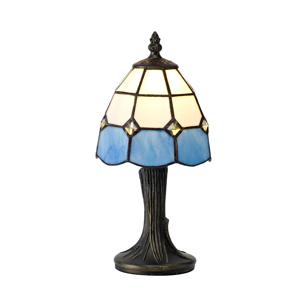 NL72169 Ole Tiffany Table Lamp 1 Light White/Blue/Clear Crystal Shade