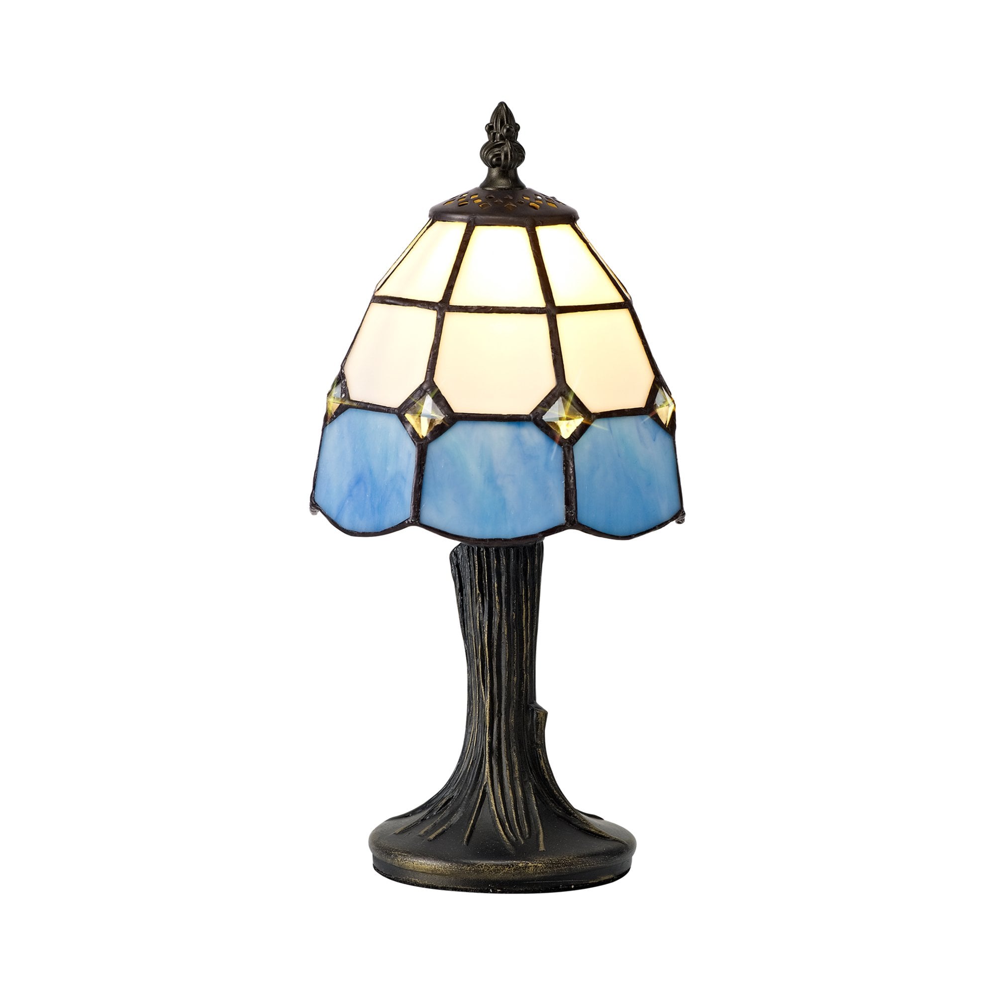NL72169 Ole Tiffany Table Lamp 1 Light White/Blue/Clear Crystal Shade