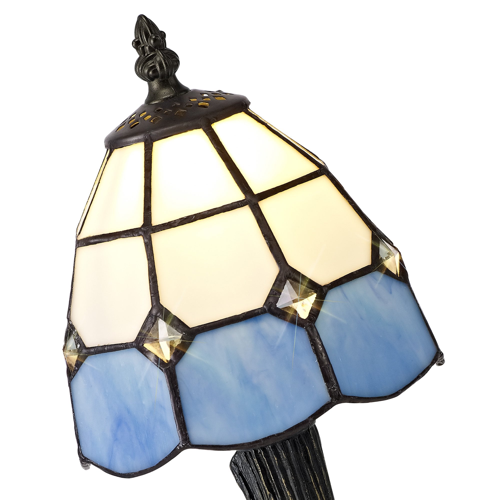 NL72169 Ole Tiffany Table Lamp 1 Light White/Blue/Clear Crystal Shade