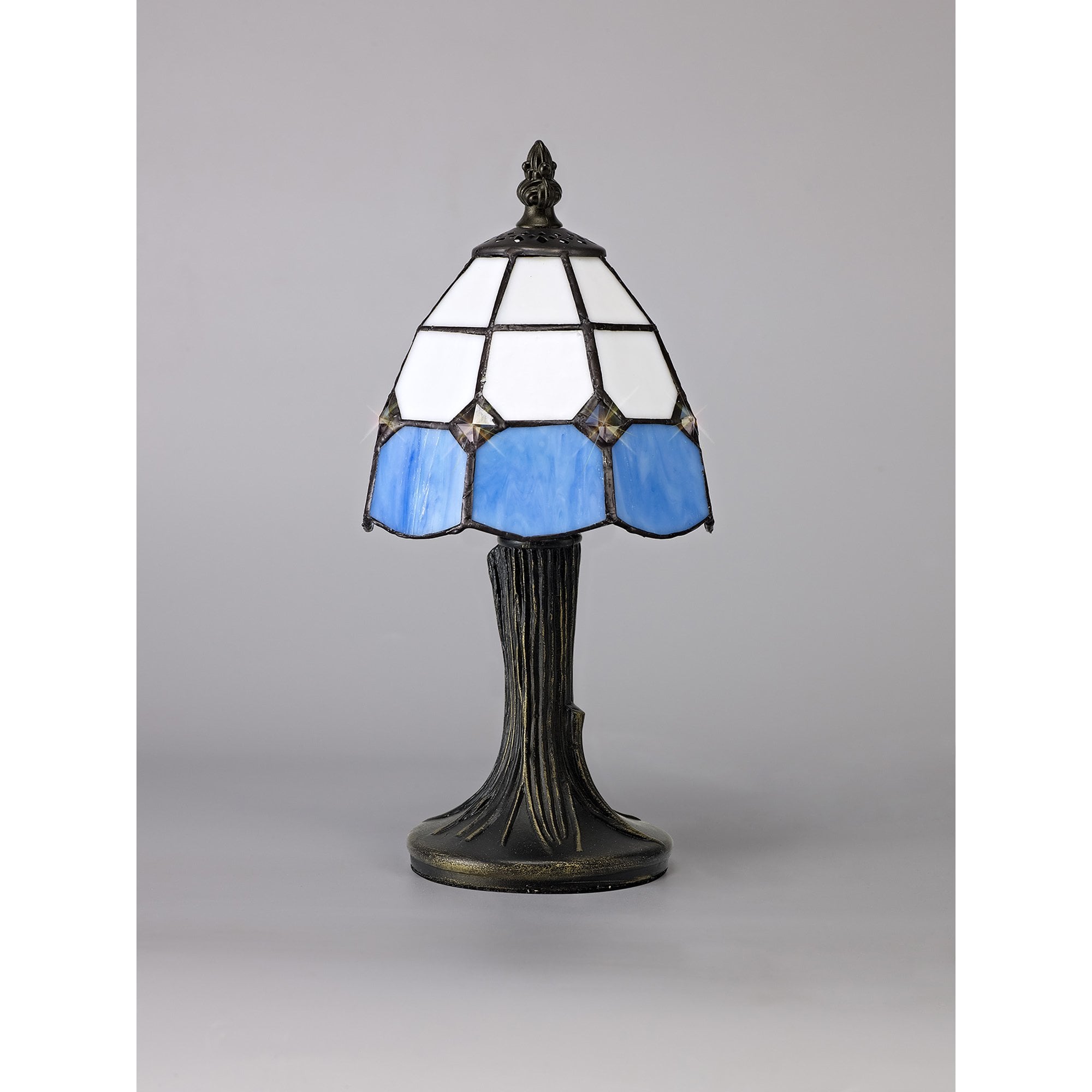 NL72169 Ole Tiffany Table Lamp 1 Light White/Blue/Clear Crystal Shade